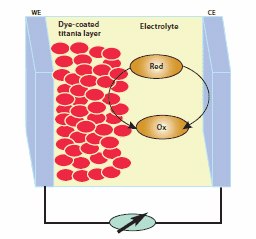 Schematic representation of a dye-sensitized thin layer solar cell. Schematic representation of a dye-sensitized thin layer solar cell.
