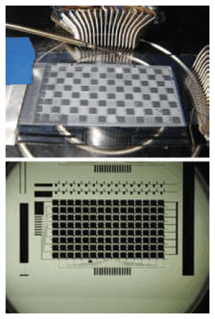 An all inkjet printed, TIPS pentacene based backplane (top) and an electrophoretic display made with that backplane (bottom). An all inkjet printed, TIPS pentacene based backplane (top) and an electrophoretic display made with that backplane (bottom).