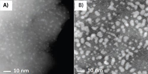 High-resolution TEM images of the platinum NPs prepared with 50 and 100 ALD cycles at 100 °C on ITO/PEN substrates High-resolution TEM images of the platinum NPs prepared with 50 and 100 ALD cycles at 100 °C on ITO/PEN substrates