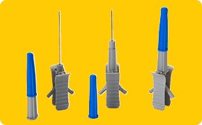 Protective caps for long needles Color-coded protective cap in 2 parts help you to differentiate the needle type once covered.
