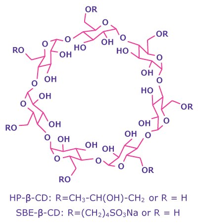 The α-1,4-D-glucopyranoside units of cyclodextrins are arranged in the form of a hollow cone with a hydrophilic exterior and a hydrophobic cavity.