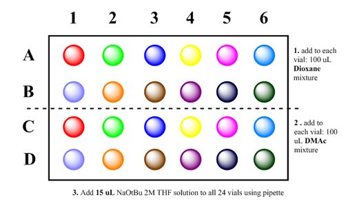 Two solvents (Dioxane, DMAc), strong base (NaOt-Bu) Step-by-Step Guide for Buchwald-Hartwig Amination Reaction Screening Kit
