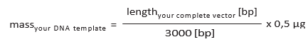 Note on DNA template concentration mass of the template according to following formula