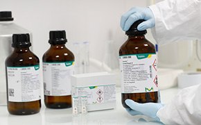 <p>Best Practices in Karl Fischer</p>
 Three titration reagent bottles on a laboratory bench