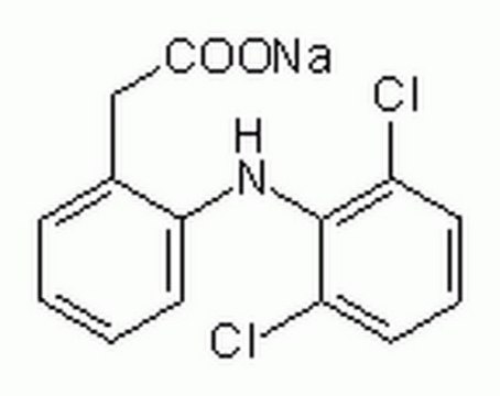 Diclofenac Sodium A cell-permeable, non-selective cyclooxygenase inhibitor (IC50 = 60 nM and 200 nM for ovine COX-1 and COX-2 respectively) and potent non-steroidal anti-inflammatory drug with analgesic activity.