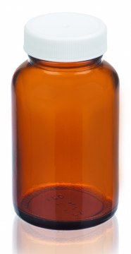 Wheaton wide-mouth bottle capacity 4&#160;oz (125&#160;mL), white polypropylene cap, amber, vinyl flat liner