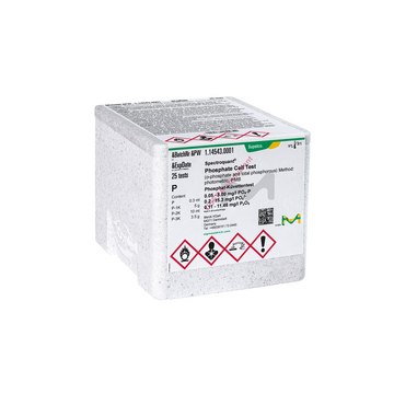 Phosphate Cell Test photometric, 0.05-5.00&#160;mg/L (PO4-P), 0.2-15.3&#160;mg/L (PO43-), 0.11-11.46&#160;mg/L (P2O5), Spectroquant&#174;