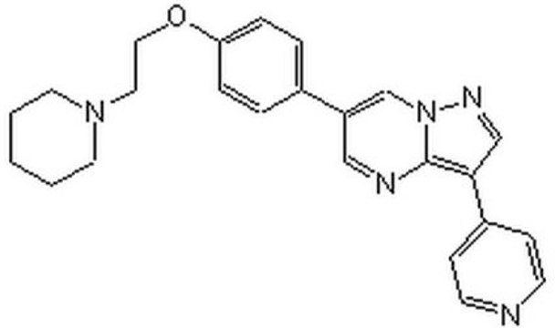 AMPK Inhibitor, Compound C AMPK Inhibitor, Compound C, CAS 866405-64-3, is a cell-permeable compound that inhibits KDR/VEGFR2, ALK2/BMPR-I, and AMPK kinase activities (IC50 = 25.1, 148, and 234.6 nM, respectively).
