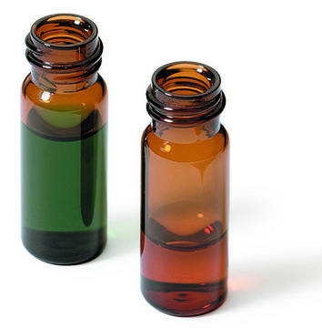 Vials, screw top, amber glass, 1.5 mL, 8-425 thread O.D. × H × I.D. 11.6 mm × 32 mm × 4.6 mm, pkg of 100 ea