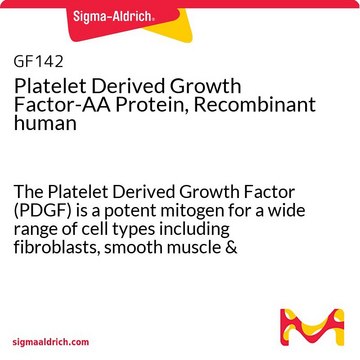 Platelet Derived Growth Factor-AA Protein, Recombinant human The Platelet Derived Growth Factor (PDGF) is a potent mitogen for a wide range of cell types including fibroblasts, smooth muscle &amp; connective tissue.