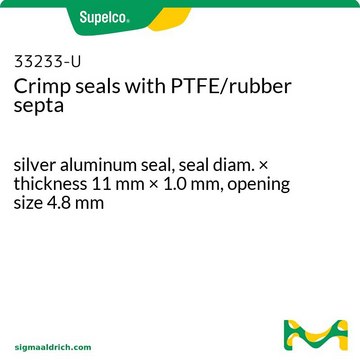 Crimp seals with PTFE/rubber septa silver aluminum seal, seal diam. × thickness 11 mm × 1.0 mm, opening size 4.8 mm