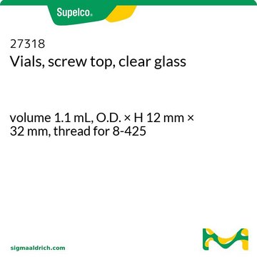 Vials, screw top, clear glass volume 1.1 mL, O.D. × H 12 mm × 32 mm, thread for 8-425
