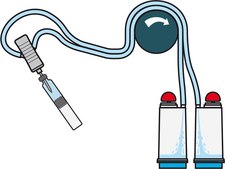 Steritest® NEO Device For liquids in cartridges and small soft plastic containers., Blue base canister with single short (20 mm) needle.