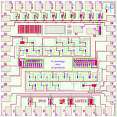 Back-gated LOFET Circuit Substrate transistors, inverters and ring oscillators, Ti/TiN source/drain, Au contact, 200 nm gate-insulator, chips (diced)